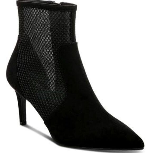 Alfani Womens Black Mesh Cushioned Jamari Pointed Toe Stiletto Zip-up Dress Boot - Picture 1 of 8